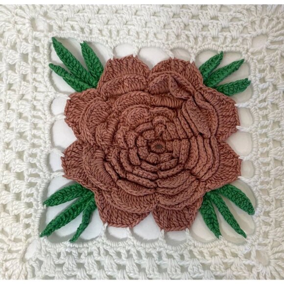 Set Of Two Vintage Rose Doilies Crochet Edged 18" Square Elegant Table Decor - Picture 6 of 7